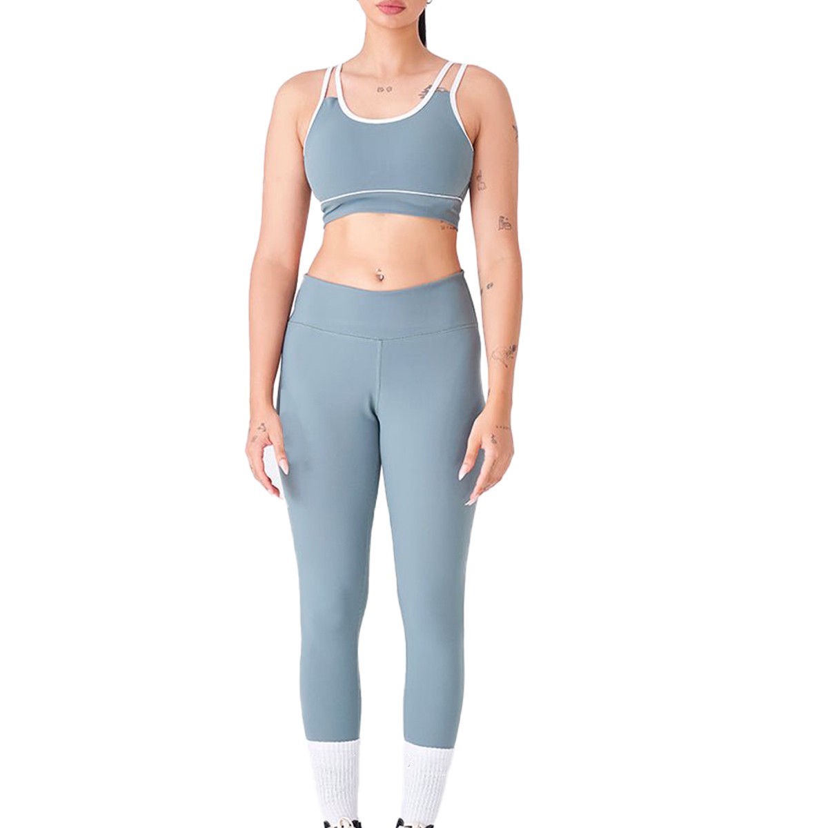 Wholesale Custom Made Women's Yoga Set New Design with Solid Pattern and Logo on Front Made of Polyester
