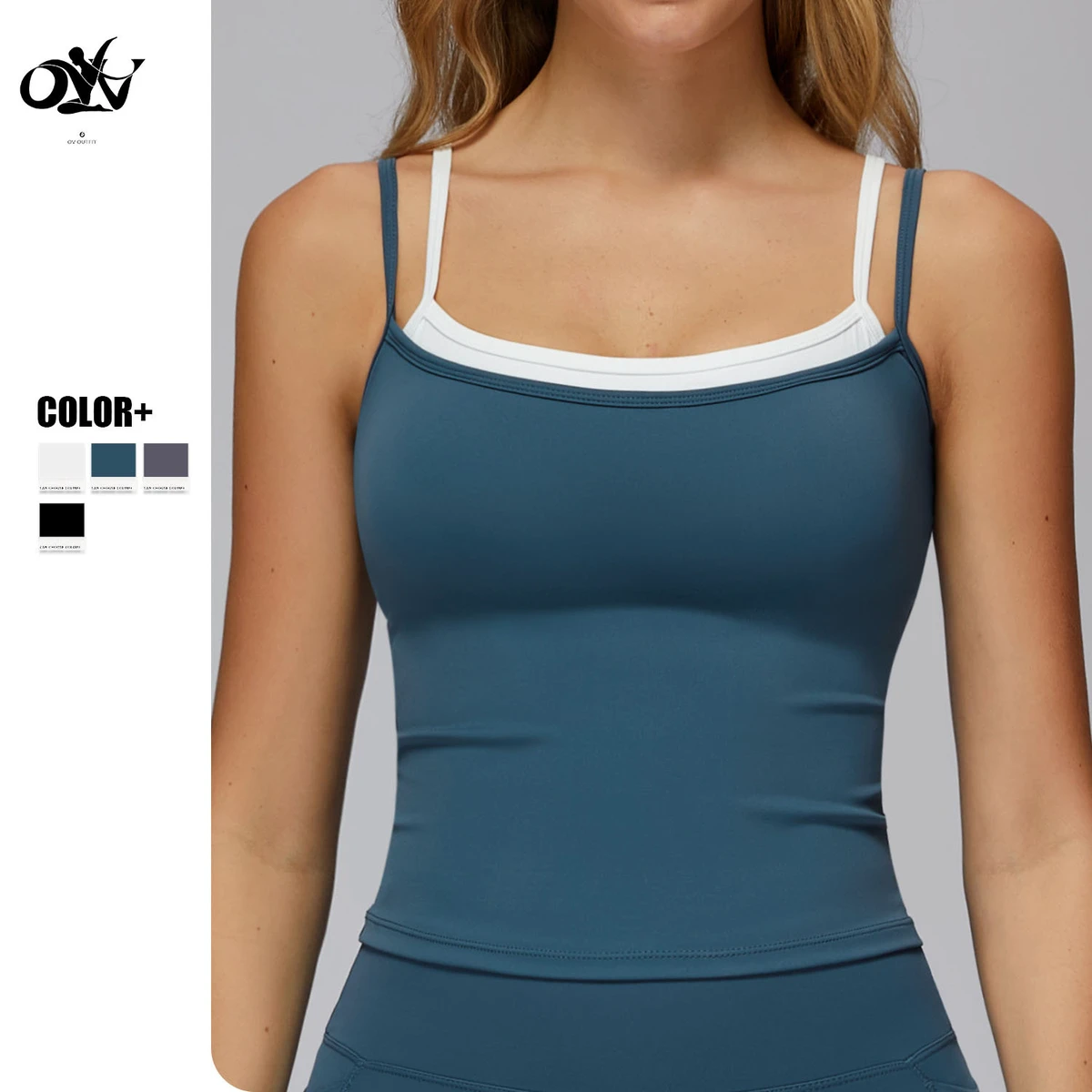 Color Blocking 2-in1 Design Sports Vests Tight comfort Breathable Slimming Yoga Tops for Women Quick-drying Wholesale Sport Top