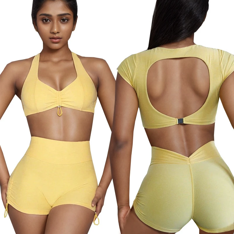 Women's Yoga Top Breathable Spandex/Nylon Chest-wrapped Top High Waist Peach Hip-lifting Sports Fitness Hot Style
