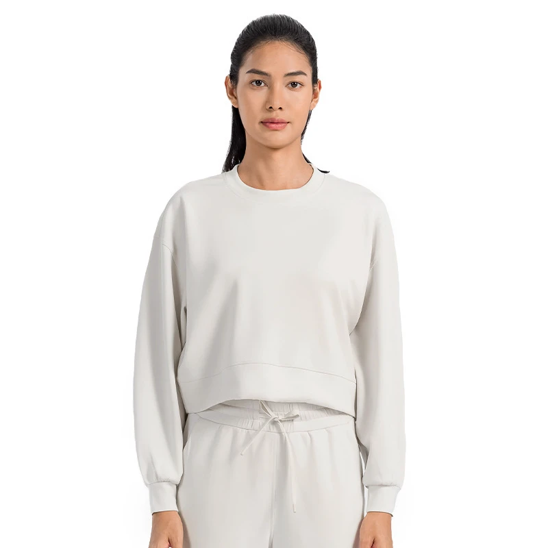Super Fabric Top Soft and Liquid air Layer Casual Sports Hoodie for Women Loose Round Neck Sports Long Sleeves T Shirt Yoga Tops