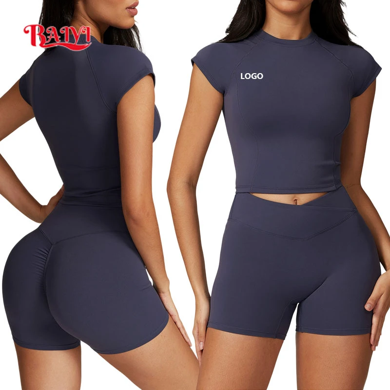 Oem Wholesale Women Sport Yoga Tops Short-sleeved Tshirts Breathable High Elastic Round Neck Running Fitness Tshirts Custom logo