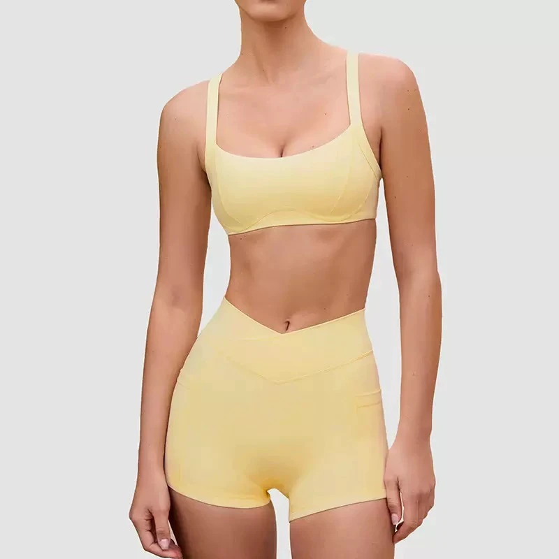 Versatile Chest Pad Bra Solid Breathable Fitness 2 Piece Gym Clothing Women Yoga Wear Set