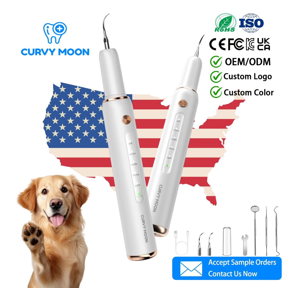 Multifunctional Electric Ultrasonic Stainless Steel Teeth Scaler Kit Pet Cat Dog Clean Supplies IPX6 Calculus Plaque Remover