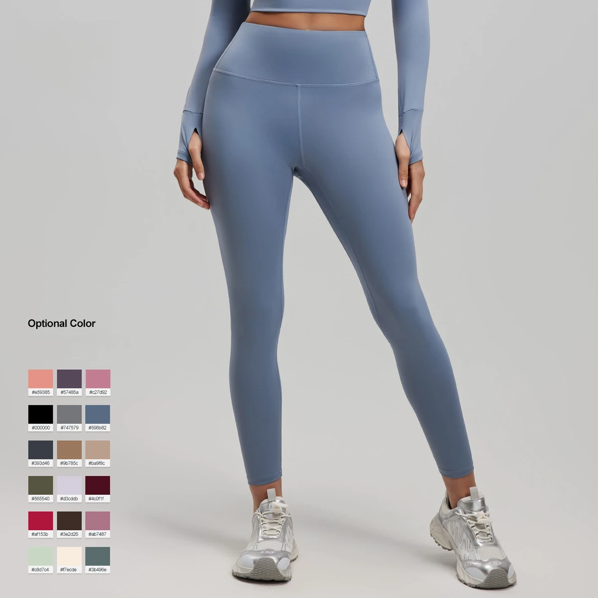 Custom LOGO Solid Breathable Ankle-Length Training Running High Waist Leggings with Side Pockets 4-way-stretch for Women