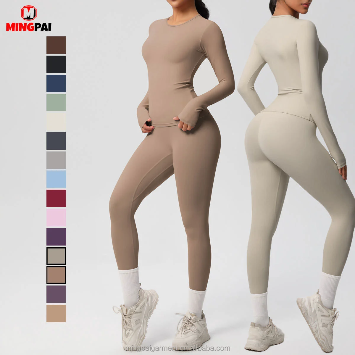 Women Running Tracksuit Long Sleeve Gym Fitness Clothes Workout Top High Waist Yoga Pants Leggings Two-Piece Set for Women