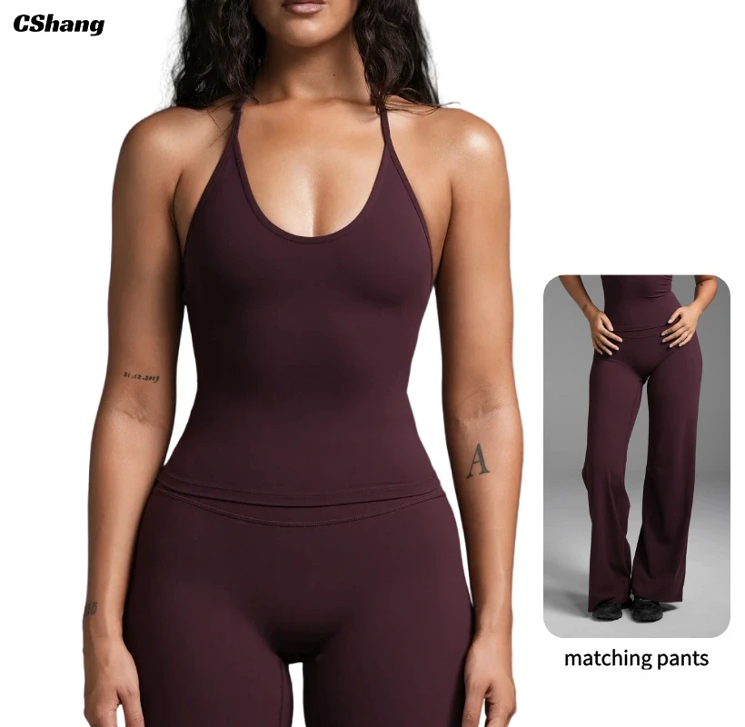 Custom Logo Women V-neck Spaghetti Strap Tank Top Breathable Quick Dry Lightweight Soft Stretchy Plus Size Plain Padded Slim Fit