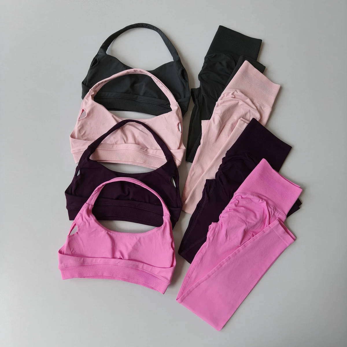 Women's Seamless Spandex/Nylon Full-Length High Waist Tight Hip Push-up Sports Underwear Two-Piece Set