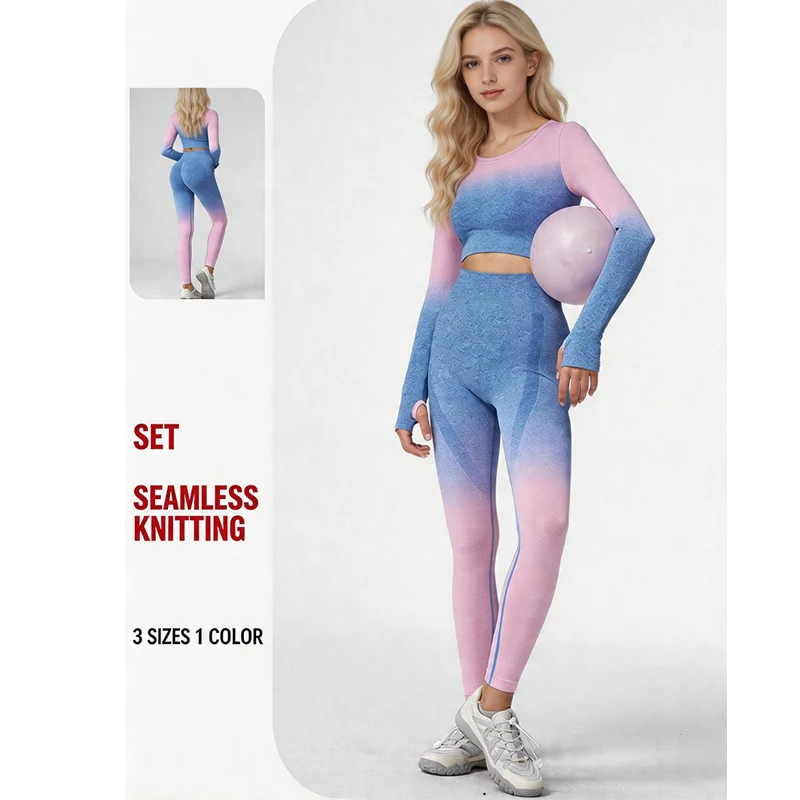 High Quality 4-Way Stretch Breathable Sportswear Tummy Control Moisture Wicking Elastic Waist 2-Piece Set for Yoga Running