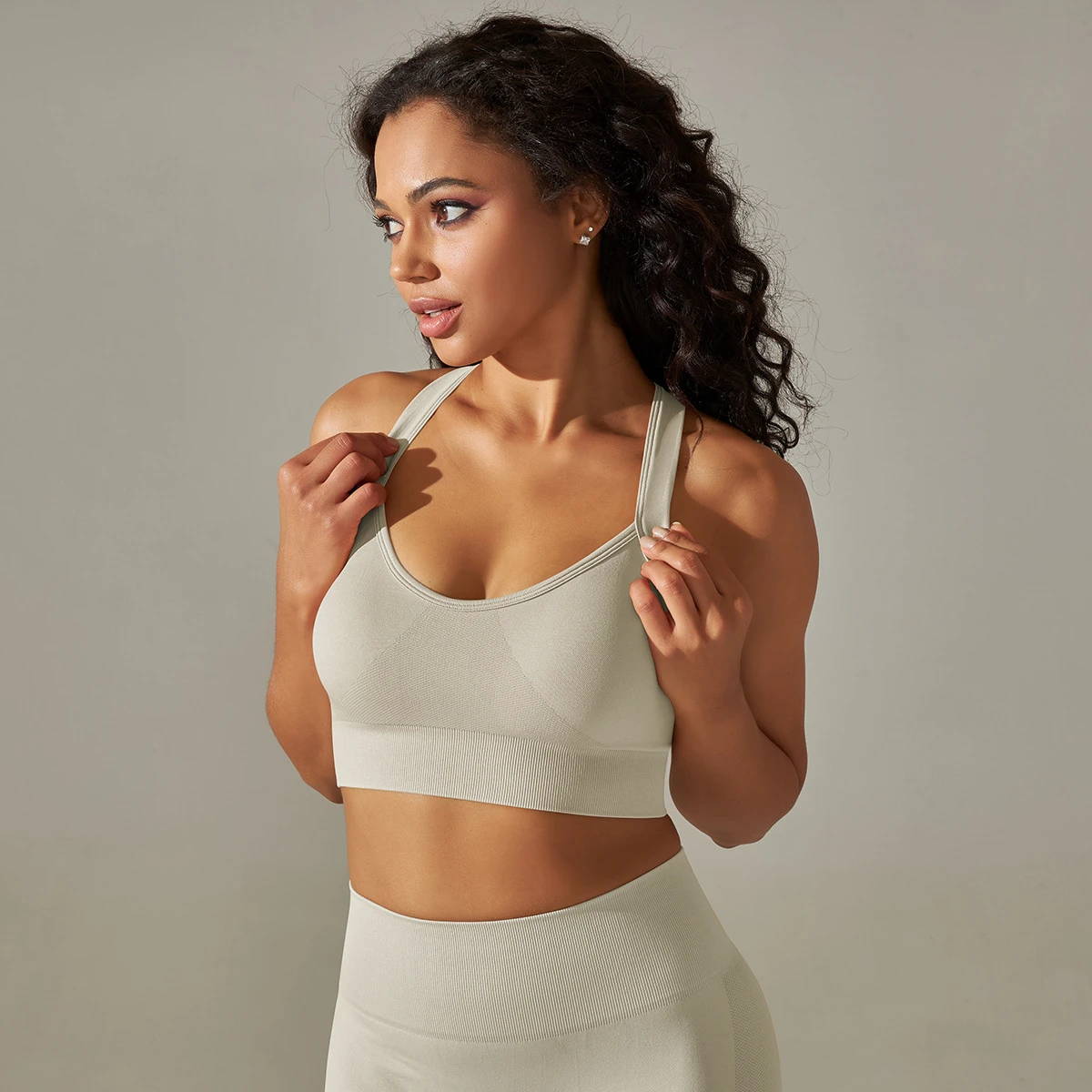 Women's Seamless Knit Cross Back Sports Bra Yoga Running Fitness Top