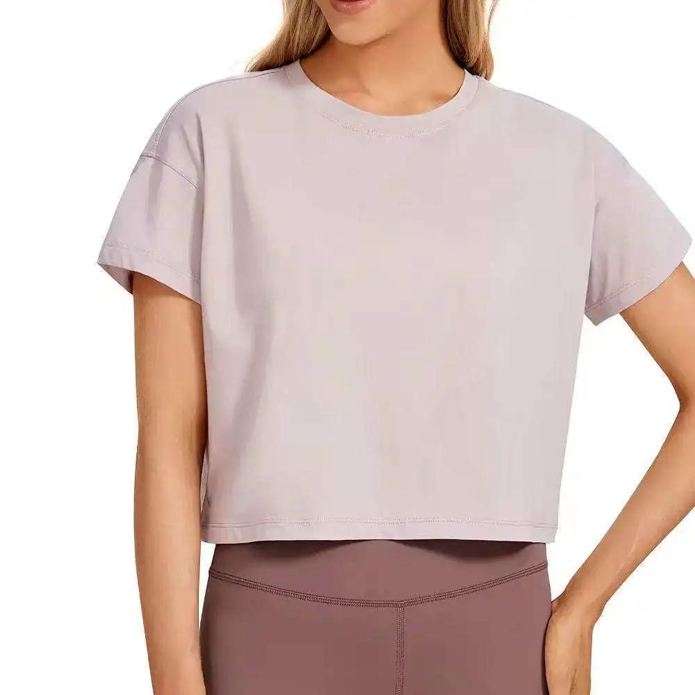 Women Crop Top Half Sleeve Slim Fit OEM T-Shirts Custom Print Logo Plus Size Breathable Satin Blouses Workout Yoga t-Shirts