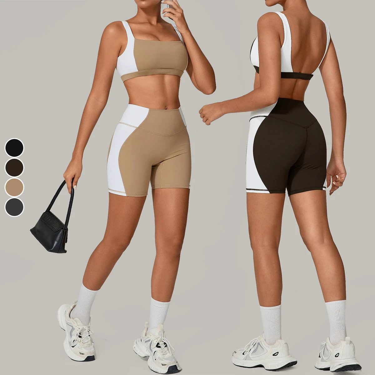 Wholesale Custom Women's Sexy Backless Yoga Set Quick-Dry Fitness Wear Color Block Tight High Support Gym Fitness Sets