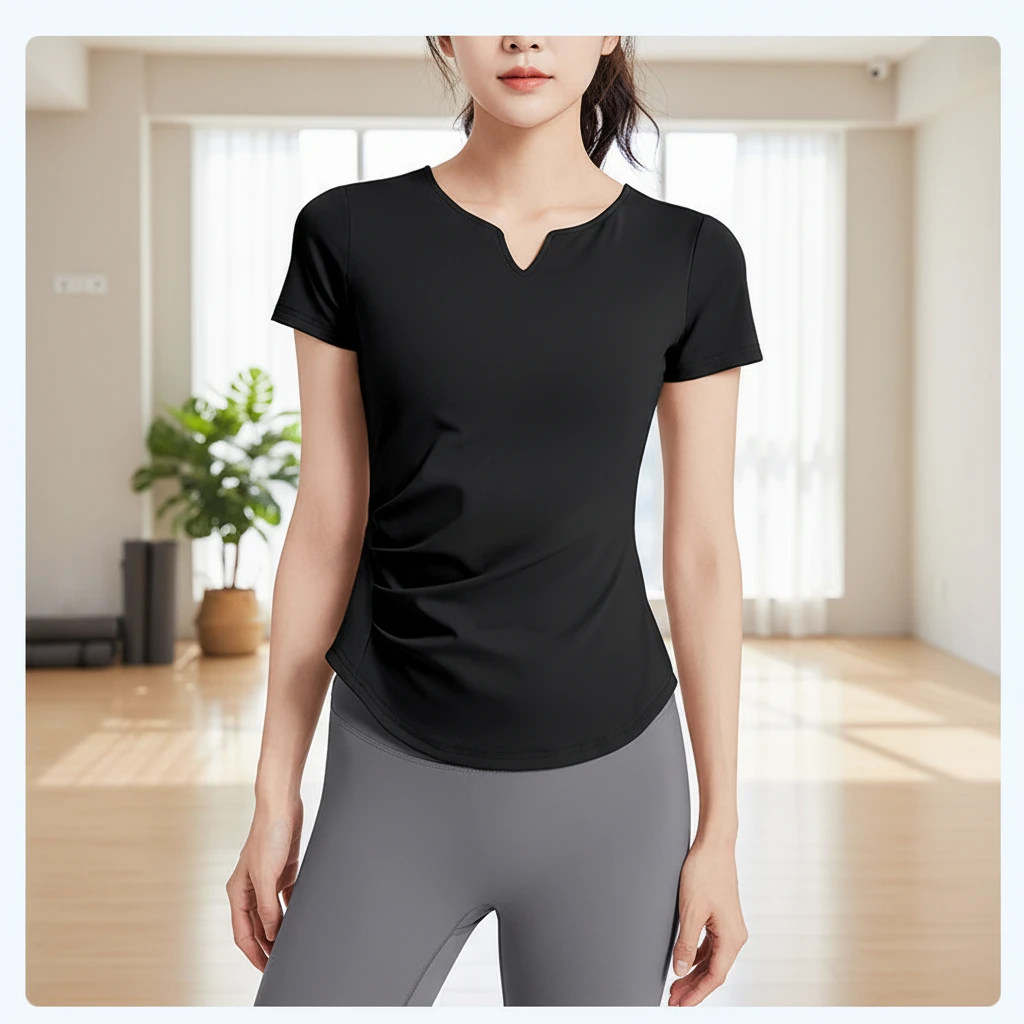 Slim Wrinkled Women'S Custom Short-Sleeve All-In-One Cup Sports Fitness Yoga Top