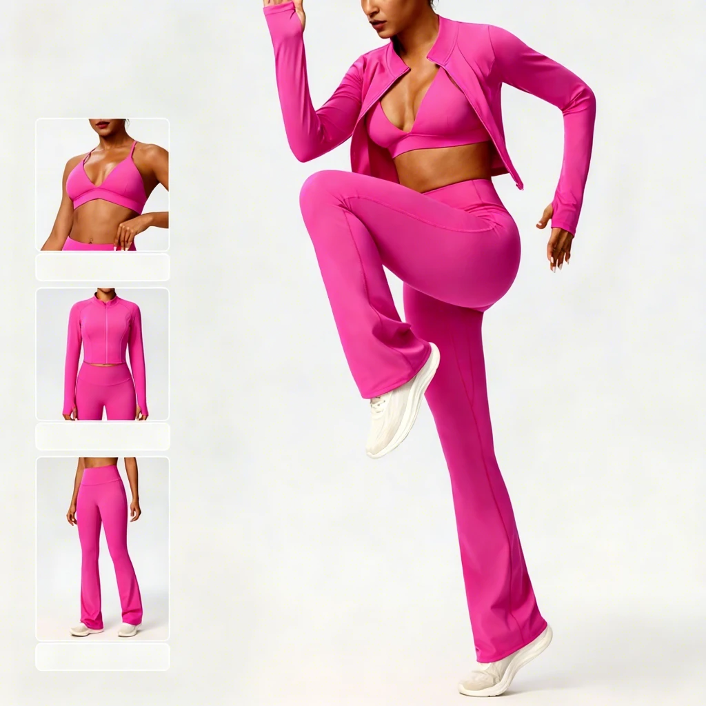 Custom Quick Dry 4-Way Stretch High Elastic Yoga Set for Women 3-Piece Running Training Outfit