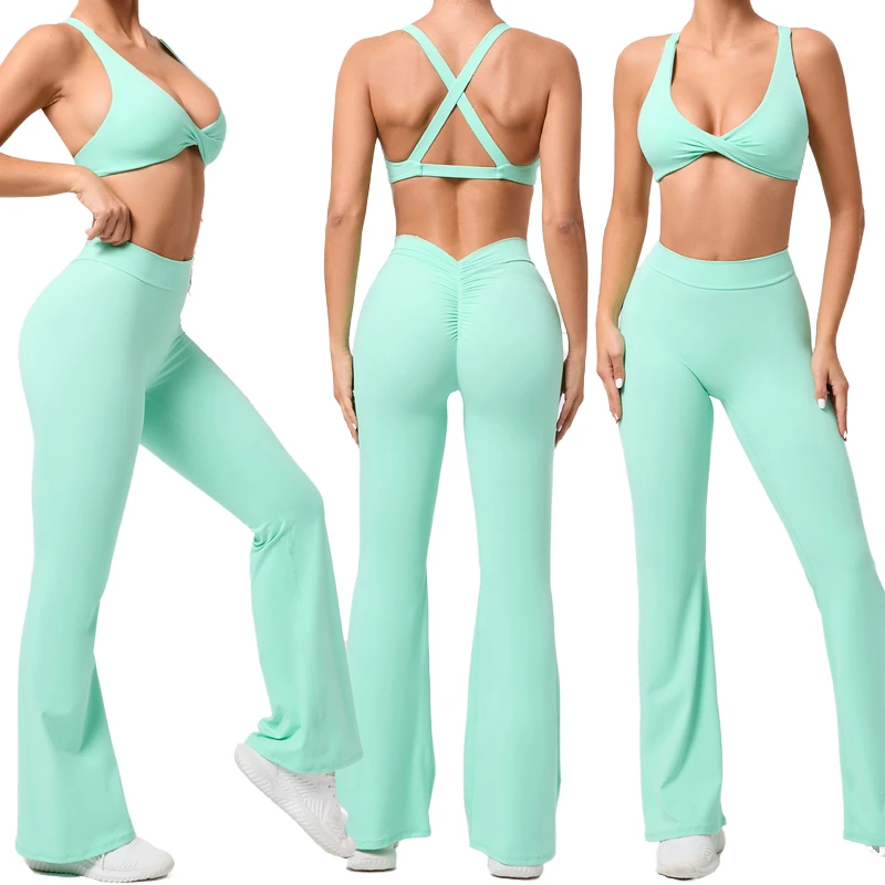 Women's New High Waist Scrunch Butt Leggings Workout Bra Yoga Wear Fitness Activewear Suit 2-Piece Seamless Breathable Gym Sets