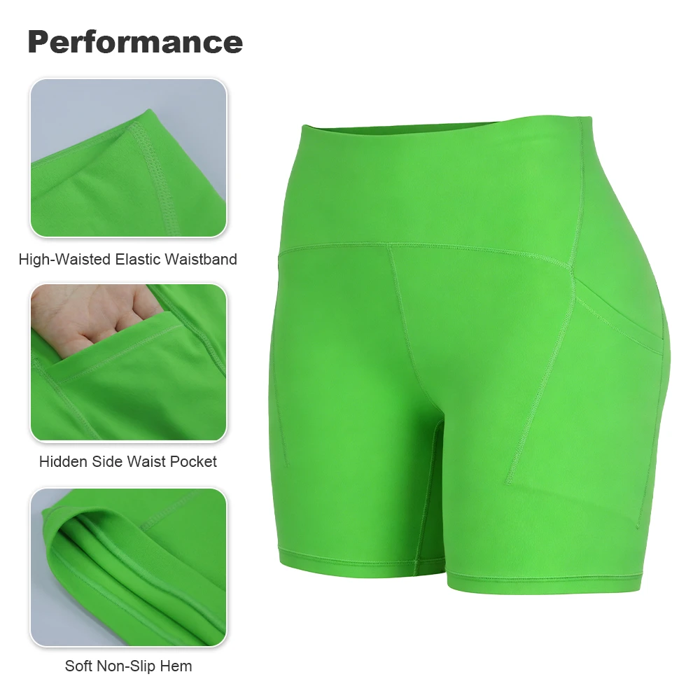 High Waist Yoga Shorts For Women Nylon Spandex Moisture Wicking Breathable Side Pocket Athletic Shorts MOQ