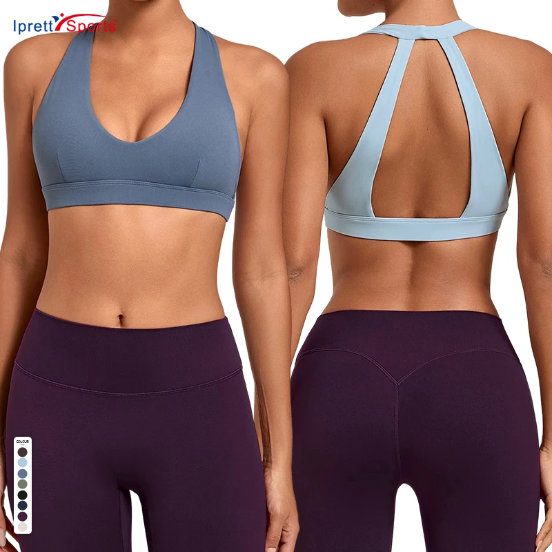 Trend News 2026 Women Active Wear Backless Halter Neck Fitness Sports Bra High Impact V Neck Running Yoga Gym Bra