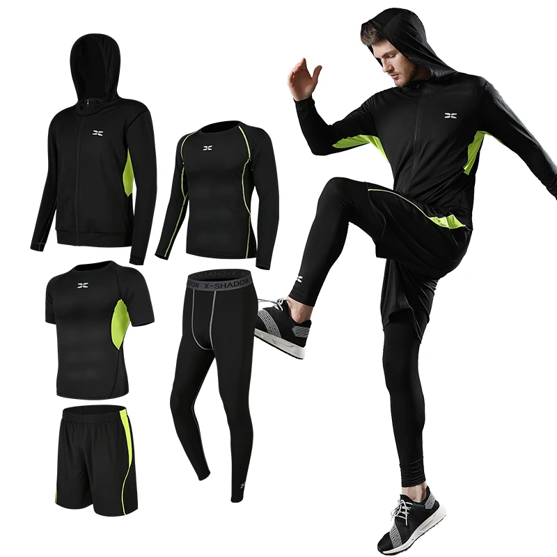 Custom Men's Running Sports Clothing Set Quick Dry Fitness Yoga Wear 5 Pcs Set-Gym Tracksuits Ropa Deportiva Hombre