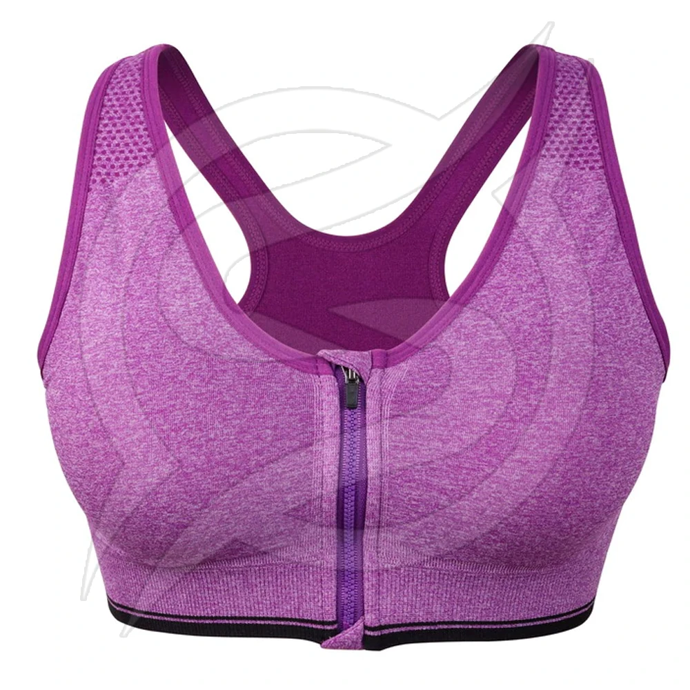 Women's Plus Size Lightweight Breathable Zippers Push up Sports Bra Padded Wire-Free Yoga Bra with Four-Way Stretch