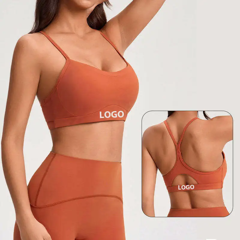 Women's High Support Sports Bra with Four-Way Stretch Breathable Fabric T-line Straps Shockproof Design for Running Yoga