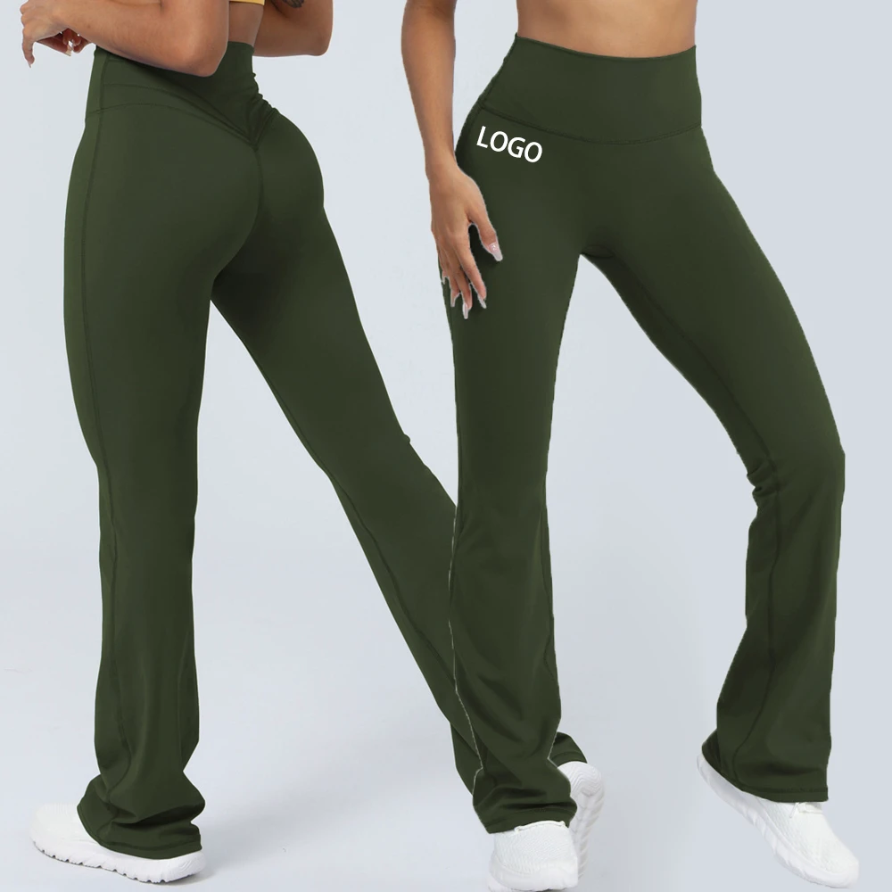Aola Women's High Waist Wide Leg Gym Sports Flared Yoga Pants Casual Nylon Flare Leggings Elastic Waist Closure Solid Pattern