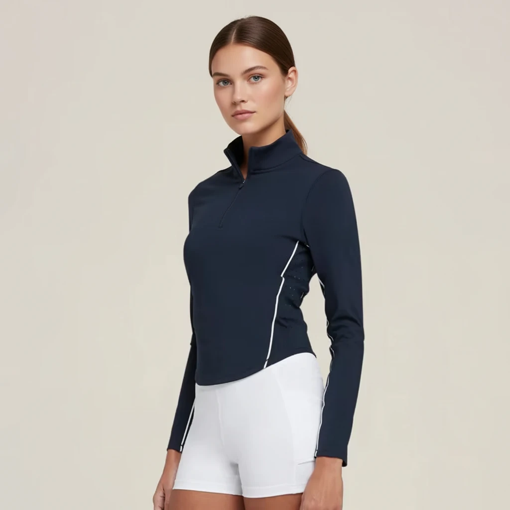 Autumn New Women's Slim-fit Long-sleeved Yoga Sports Breathable Spandex/Nylon Stand Collar Zipper Front Logo 220g No Pockets
