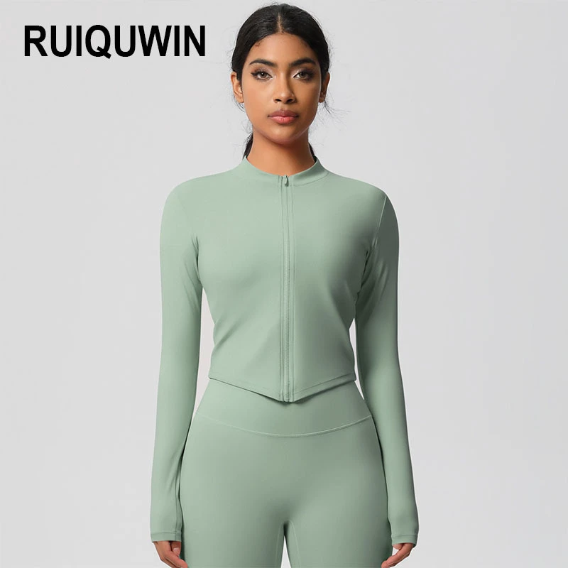 RUIQUWIN Women's Stand Collar Zip up Long Sleeve Yoga Jacket Slim Fit Quick Dry Running Sports Top Moisture Wicking Gym Wear