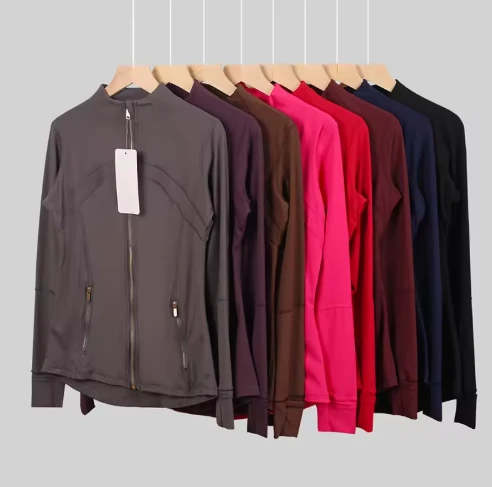 Lulu Yoga Jacket Running Gym Yoga Quick Dry Breathable With Gold Zippers Athletic Sportswear