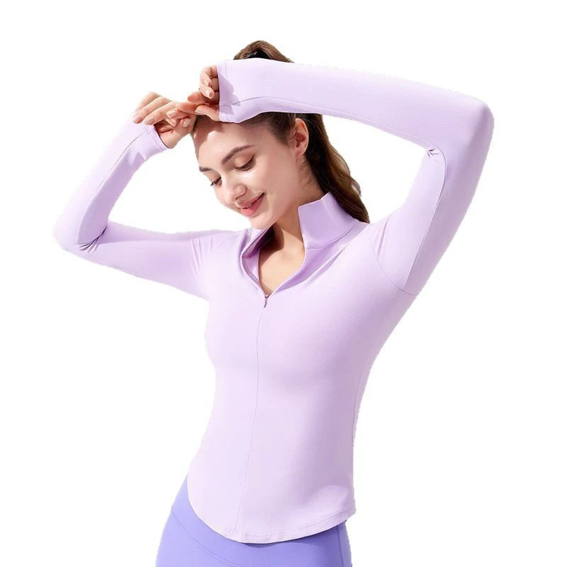NUF Stand Collar Half Zipper ACTIVE STRETCH Breathable for Solid Yoga Sportswear T-shirt Women Slim-Fit High-end Fitness