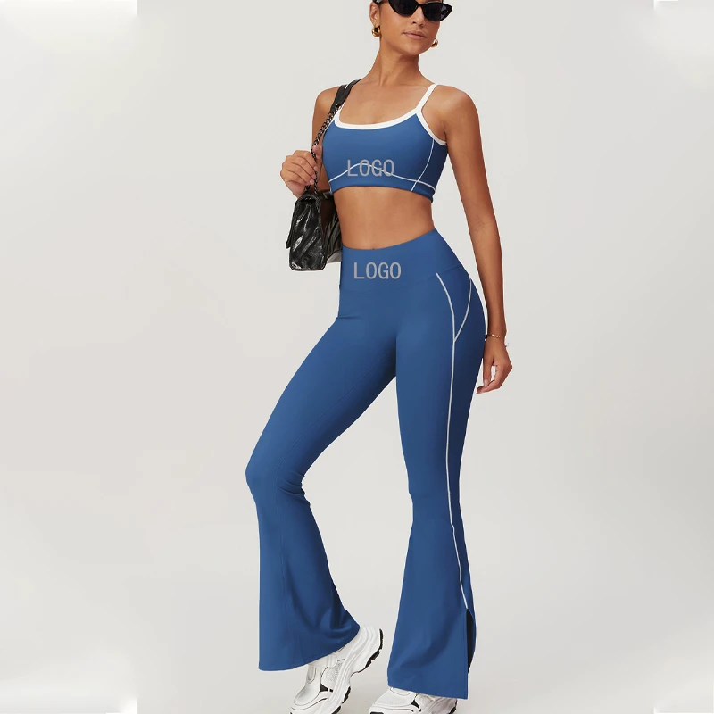 Yoga Set Solid Nude Sports Bra Leggings Tight High Elastic Eco-Friendly Breathable Gym Wear Women Sets Contrasting Stitching