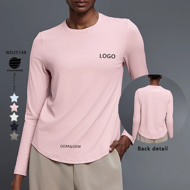 Xsunwing Breathable High Elastic Yoga Women Long Sleeve Tops Tight Running Sports T-shirt Quick Dry Fitness Gym Wear WD25148