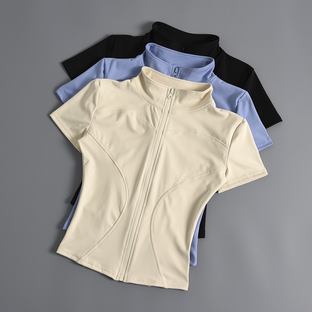 New Summer New Naked Nine Quarter Sleeve Zipper Sweat-Wicking Spandex/Polyester Fitness Women's Riding Outdoor Sports Yoga Top