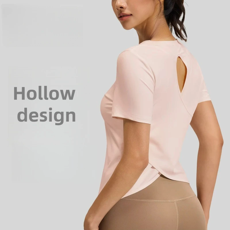 Women's Hollow Out Crew Neck Yoga Fitness T-Shirt-Short Sleeve Spandex/Polyester Sweat-Wicking