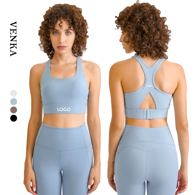 2022 New Design Ladies Square Neck Gym Top Adjustable Clasp High Impact Shockproof Push up Women Yoga Bra