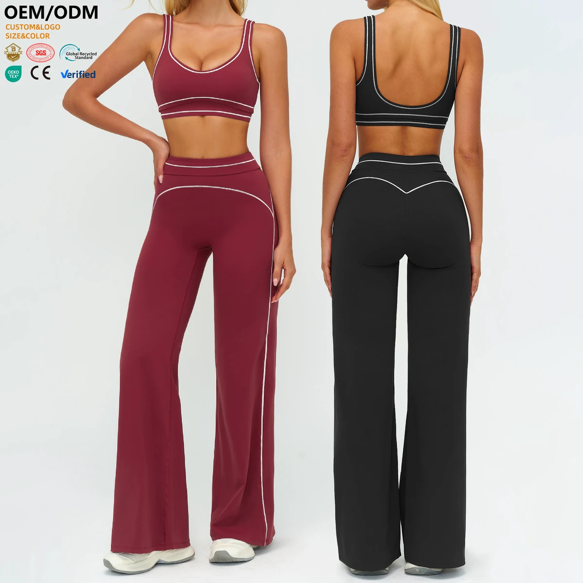 XW-TZ7028-2 Hot Selling Versatile Sports High Waist Loose Wide Leg Pants Butt Lifting Gym Clothing Color Block Yoga Wear Set