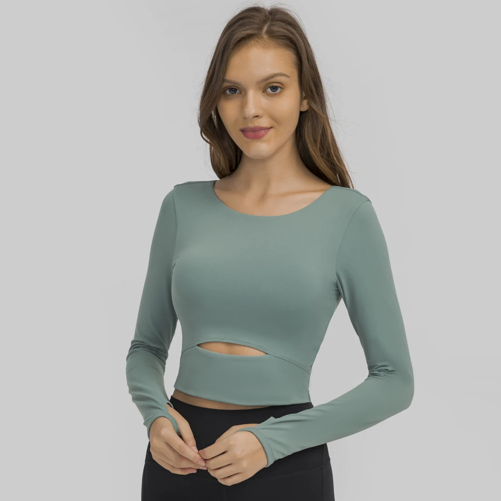 Long Sleeves Workout Training Compression Crop Top Gym Women Sport T Shirt