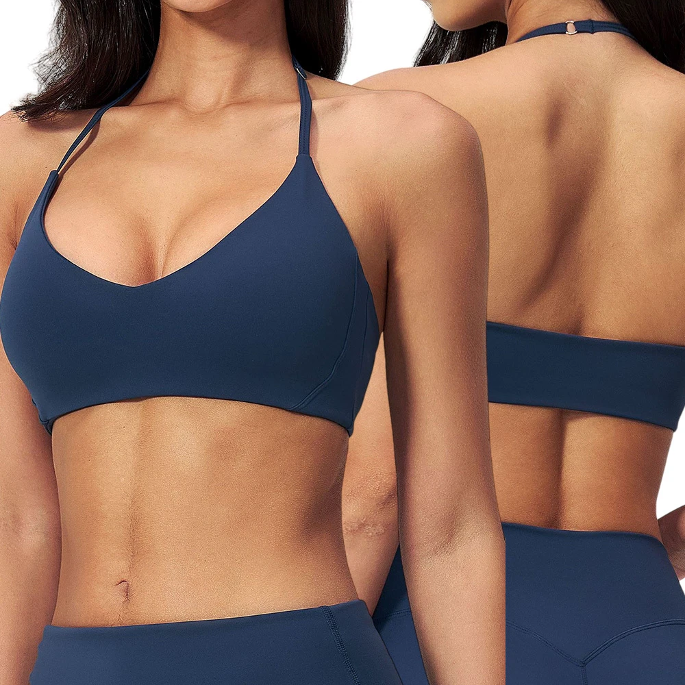 CIYING Wholesale Women Workout Backless Halter Sports Bra Custom logo Deep V Yoga Adjustable Gym Buttery Soft Brushed Bra