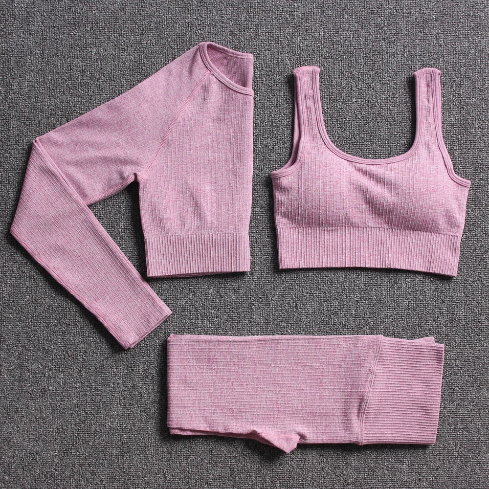 Autumn Winter European American Style New Sports Seamless Yoga Clothing Women's Quick-drying Fitness 2-Piece Set Tight