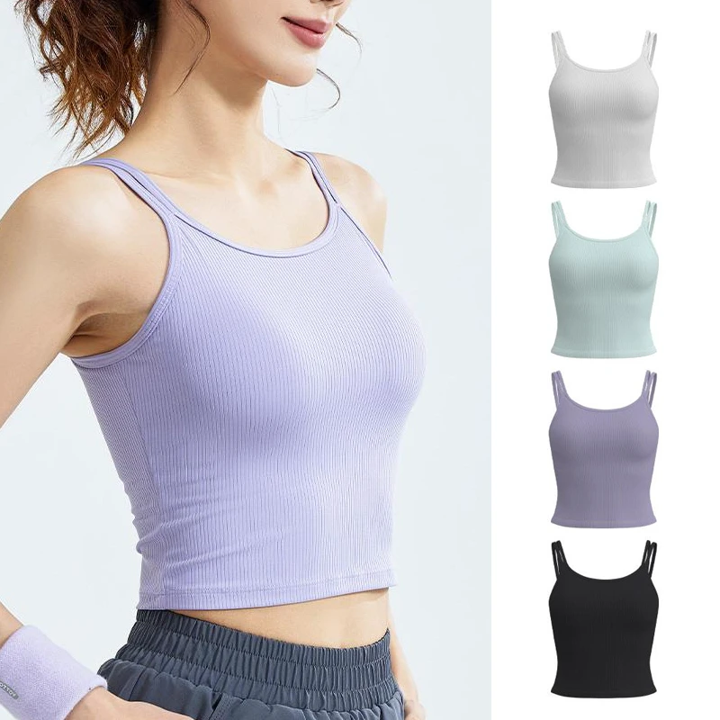 Source Factory Wholesale Running Yoga Sports Vest Women's tank Top, Sleeveless Exercise U-shaped Back Sports Tennis Shirt