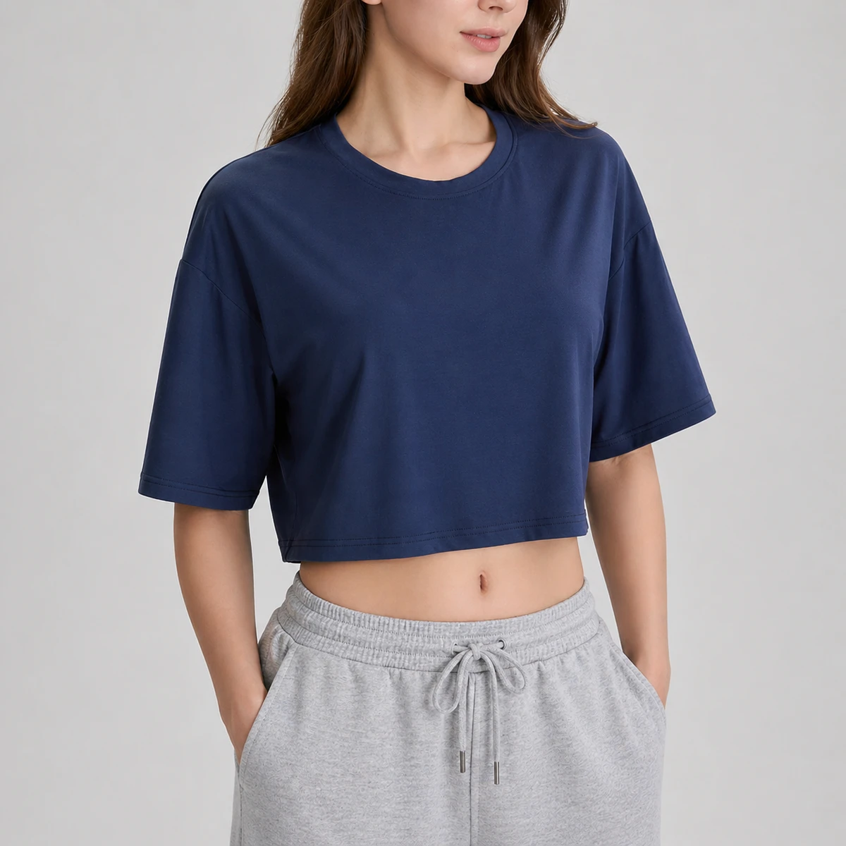 Custom Logo Women Crop T Shirt Breathable Quick Dry 100% Cotton Loose Fit Short Sleeve Sporty Gym Workout Running Fitness Sports
