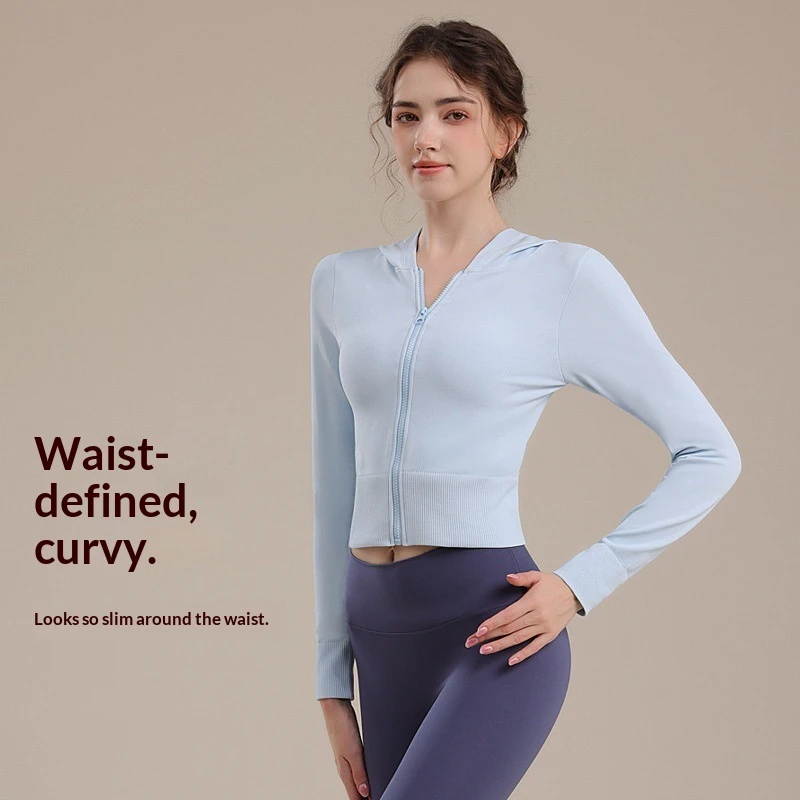 Autumn Winter Breathable Zipper Hooded Yoga Coat Women's Slim-fit for Long-sleeved Fitness Quick-drying Sports Top