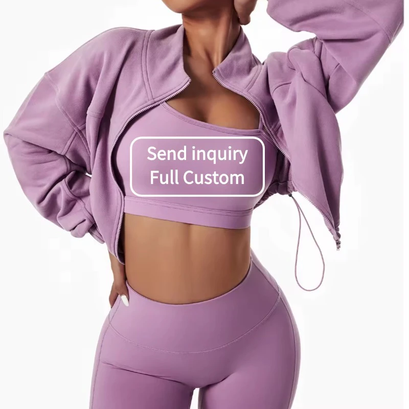 2024 Wholesale 4PCS Custom Logo Women Winter Suit Sportswear Breathable Wind-proof Single Short Sleeve Bra And Leggings Yoga Set