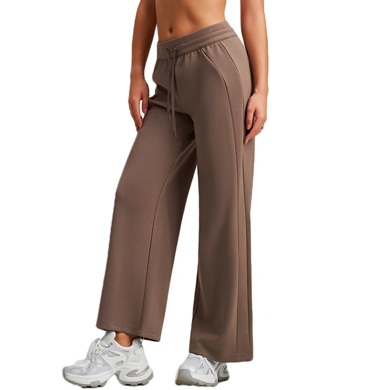 Women's Straight Drawstring Solid Breathable High Waist Loose Casual Sports Pants Wide Leg Slimming Viscose/Polyester Fitness