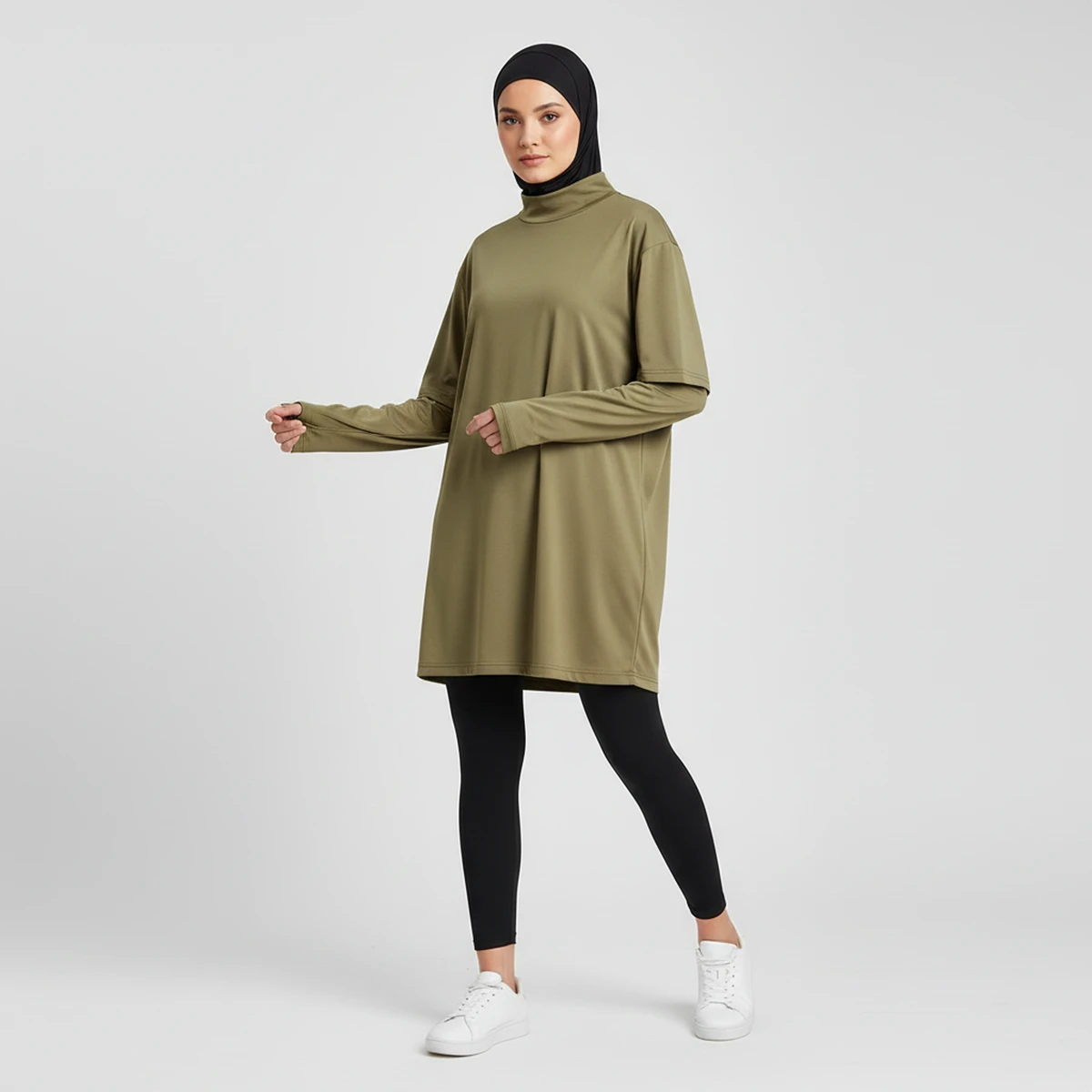 Effortlessly Stylish Modest Muslim Women's Sports Shirt Drop Shoulder Design Thumbhole Sleeves + Breathable Fabric Fitness