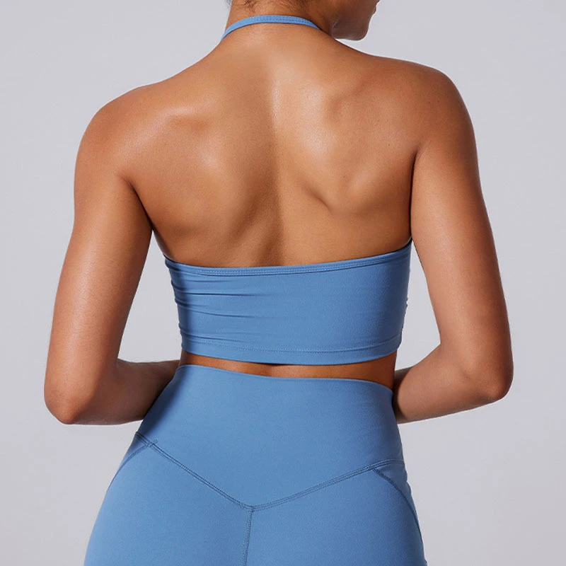 Halter Fashionable Sexy Casual Gym tank Top Quick-drying Breathable Softness Yoga Bra for Women Cross Wrinkle Sport Bra