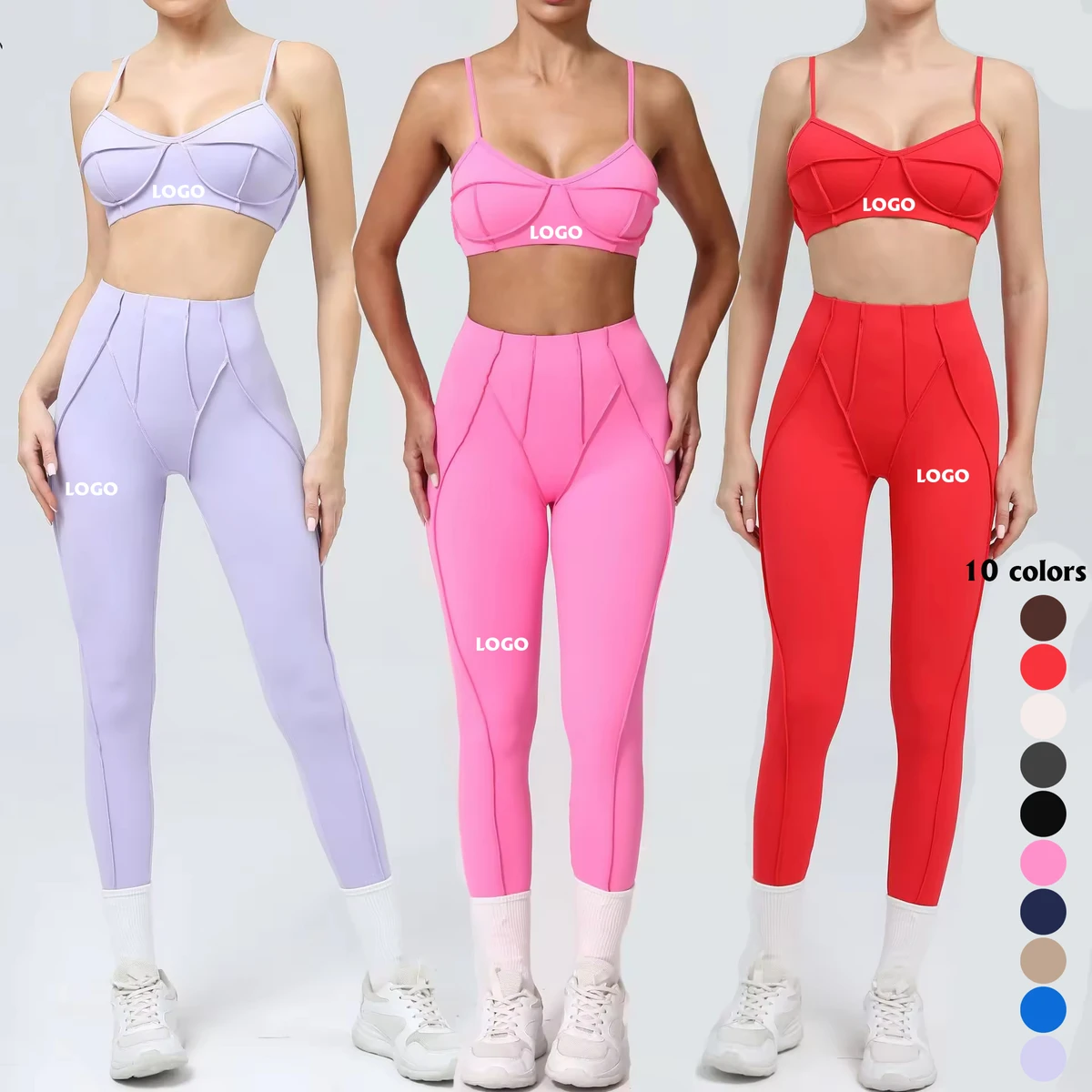 Wholesale Activewear Splicing Design Sports Bra Leggings 3 Piece Sets Custom Logo Workout Wear Yoga Gym Fitness Sets