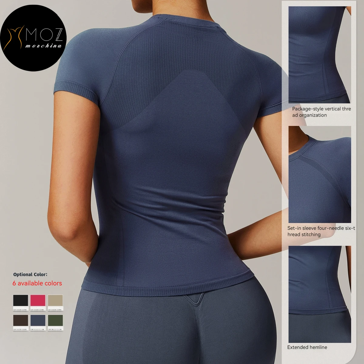 Women's Lightweight Ribbed Seamless Skinny Fit Short Sleeve T-Shirt Quick-Dry Workout Top Yoga Fitness Running Sports Front