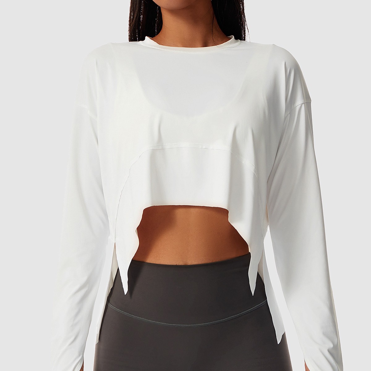 Winter Autumn Round Neck Comfortable Nude Feeling Soft Cotton Spandex Yoga Top Long Sleeve Women Yoga Wear Crop Top Hoodie