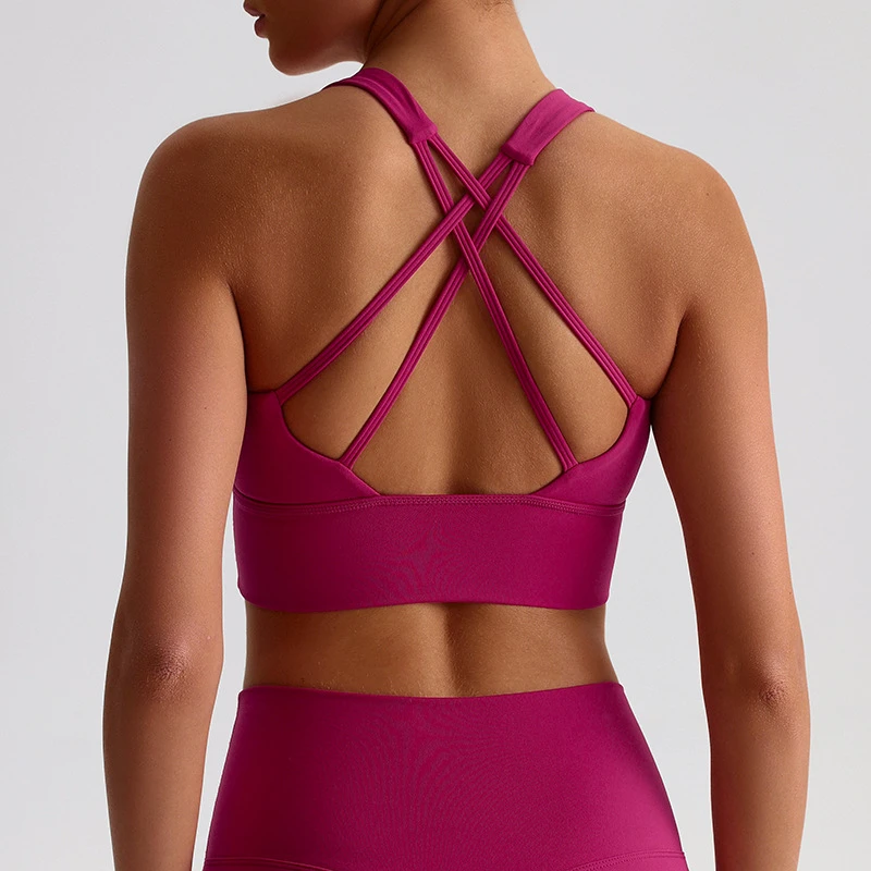 Women's Strappy Sexy Naked Feel Gym Workout Clothing Sports Bra Fitness Wear Yoga Tops