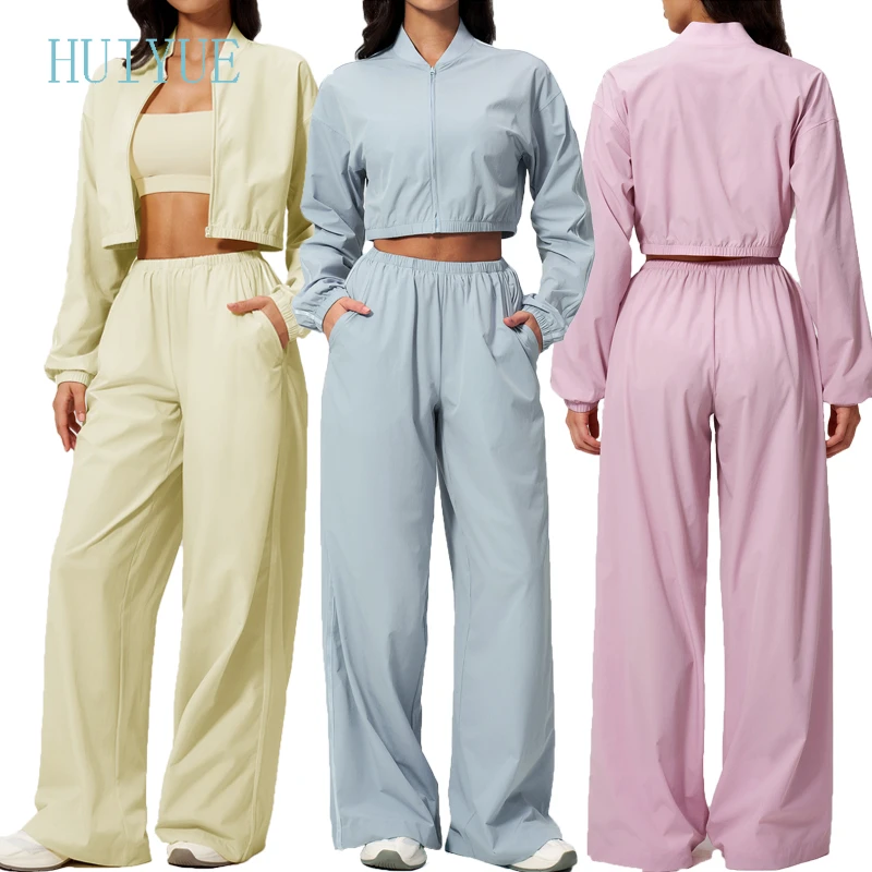 Wholesale Women High Quality Fitness Yoga Set Breathable Sun Protection Zip Hoodie Elastic Yoga Sports Fitness Suit