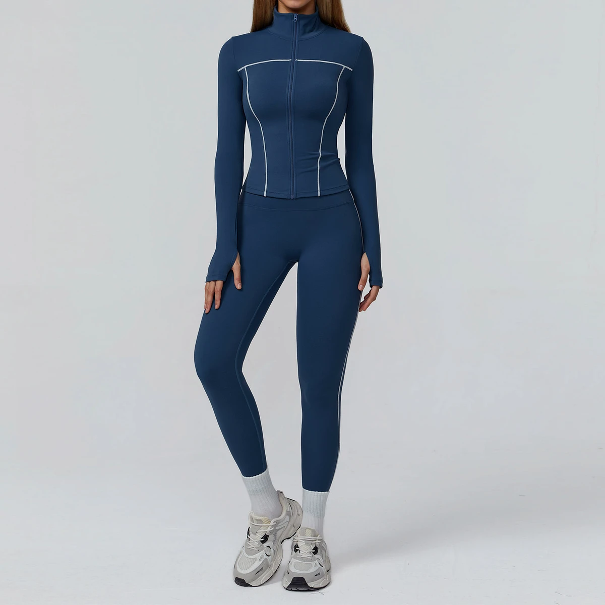 2025 Women's Solid 2-Piece Fitness Set Comfortable Zipper Quick-Dry Eco-Friendly Four-Way Stretch Sports Jacket Thumb Hole Yoga
